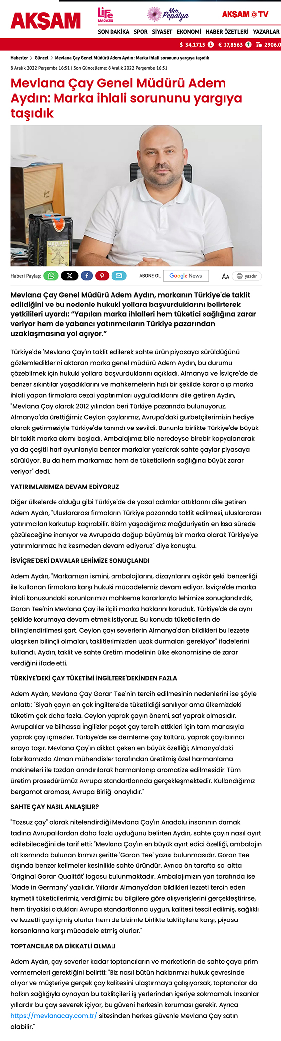 aksam gazetesi sahtecay